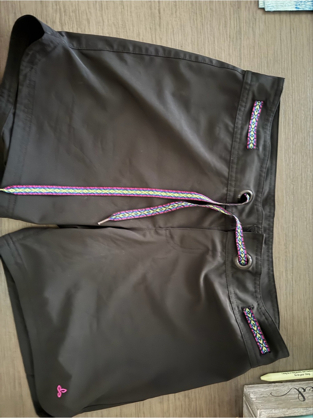 Prana Makenna Black board Shorts with Colorful Braided Drawstring